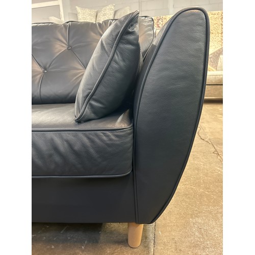 1465 - A blue leather Hoxton love seat and three seater sofa, RRP £3498
