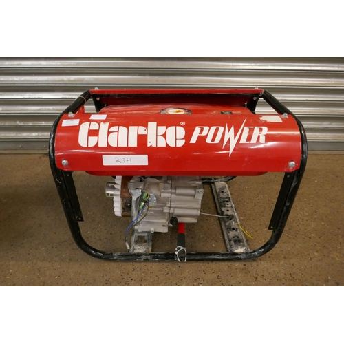 2194 - A Clarke PG3800 ADV Euros 3KVA open frame dual voltage (230/110v) petrol generator (#7148) and a Cla... 