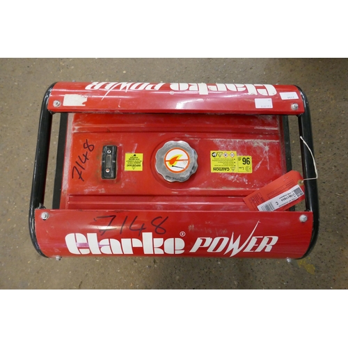 2194 - A Clarke PG3800 ADV Euros 3KVA open frame dual voltage (230/110v) petrol generator (#7148) and a Cla... 