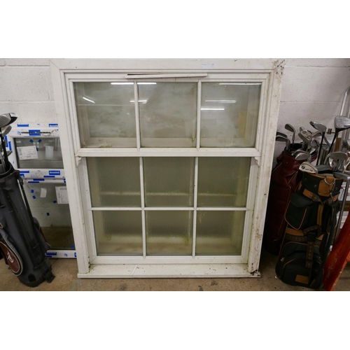 2268 - Two Upvc white plastic sash casement windows with built-in window sill - 128cm x 143cm overall size