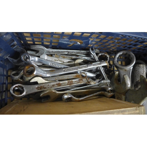 2316 - 4 trays of assorted hand tools including spanners, files and wire brushes etc