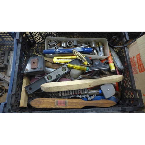 2316 - 4 trays of assorted hand tools including spanners, files and wire brushes etc