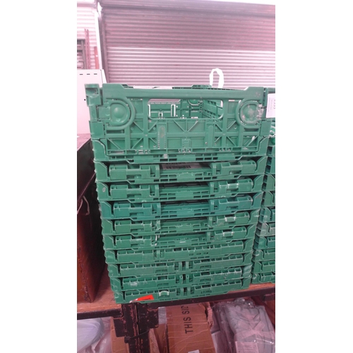 2338 - Ten stacking green plastic crates