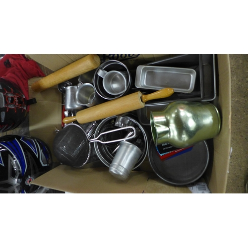 2410 - A large quantity of catering equipment including stainless steel storage tin, stainless kettle, a la... 