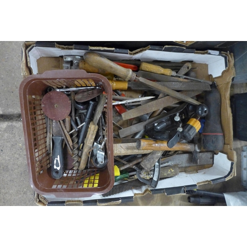 2412 - A large quantity of hand drills and other hand tools including hammers, files, screwdrivers, Stanley... 