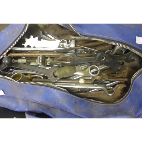 2005 - A box of hand tools and tool bag of spanners