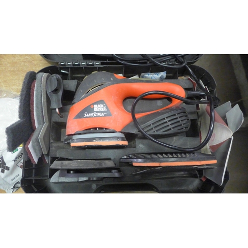 2007 - A selection of power tools in boxes including black and decker FE1320 cordless drill, black and deck... 