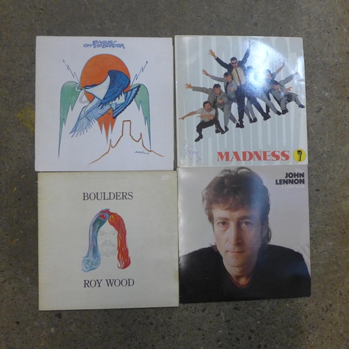 2087 - 2 Boxes and a bag of assorted LP records, approx. 50 in total including a signed Madness LP