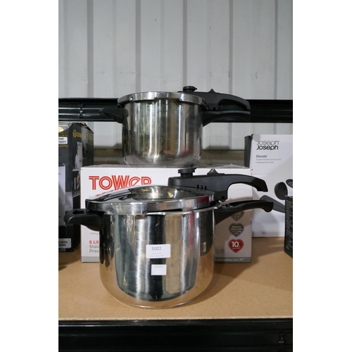 3002 - 2x Tower 6l stainless steel pressure cooker * this lot is subject to VAT