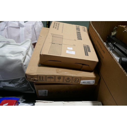 3074 - Three household items including floor/shelf lamp, 3-way mirror and garment rail * This lot is subjec... 