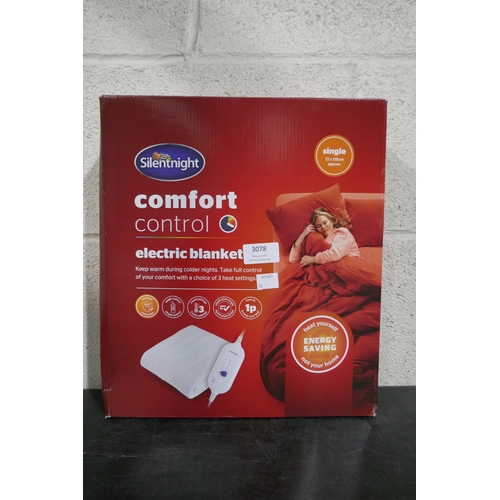 3078 - Silentnight Comfort control electric blanket (single) (72cm x 135cm) * This lot is subject to VAT