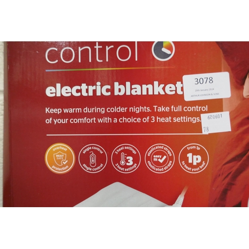 3078 - Silentnight Comfort control electric blanket (single) (72cm x 135cm) * This lot is subject to VAT