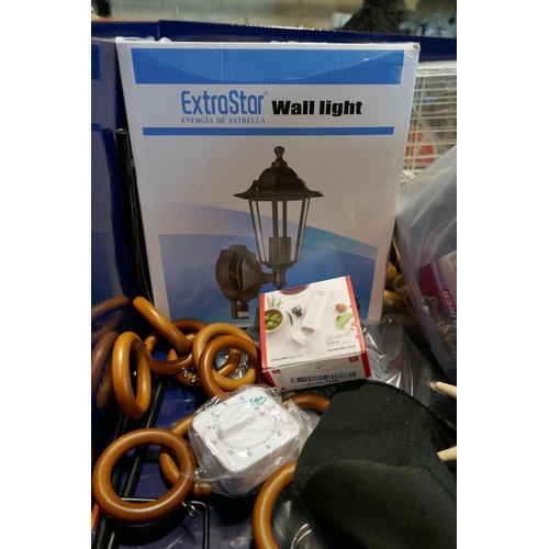 3082 - Assorted household and garden items including a wall light, airer cover, mini shelf * This lot is su... 