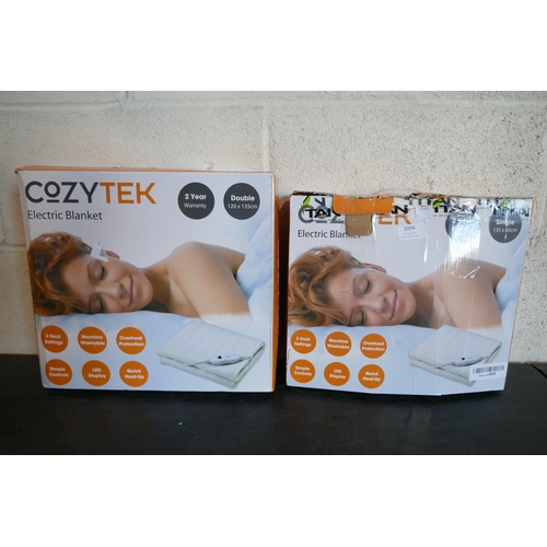 3094 - Two CozyTek electric blankets - single and double, 2 Silentnight Comfort Control, double heated blan... 