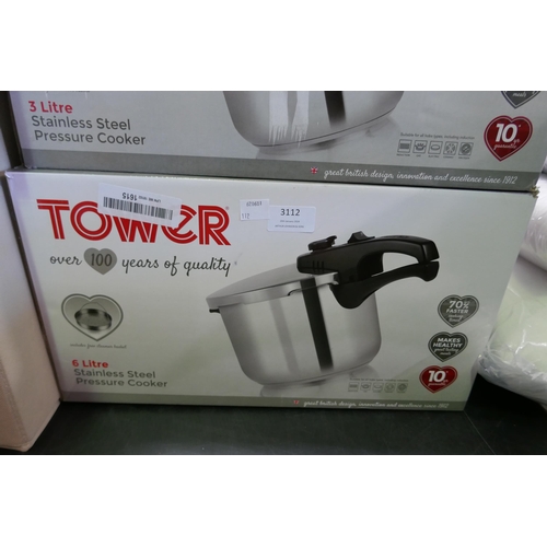 3112 - Tower 6ltr stainless steel pressure cooker * This lot is subject to VAT