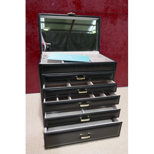 3142 - Black chest of drawers jewellery box * This lot is subject to VAT