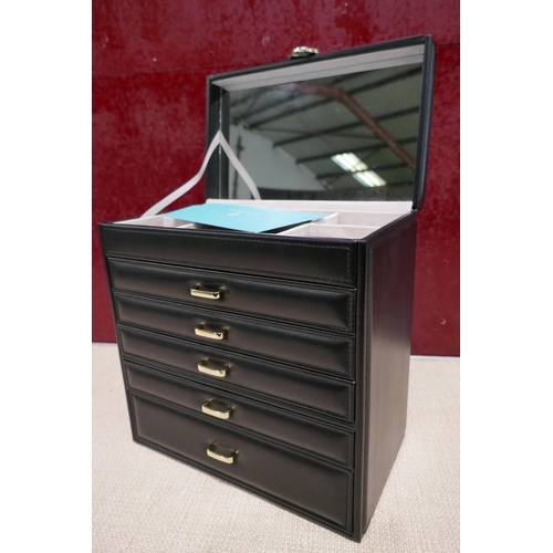 3142 - Black chest of drawers jewellery box * This lot is subject to VAT