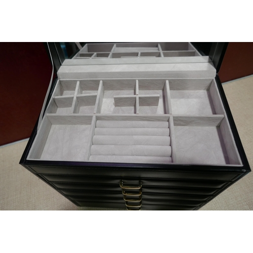 3142 - Black chest of drawers jewellery box * This lot is subject to VAT