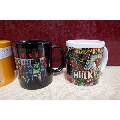 3150 - Five branded mugs:- Marvel, Ninteno, Star Wars, Assorted mugs and a ceramic jug etc. and assorted fl... 