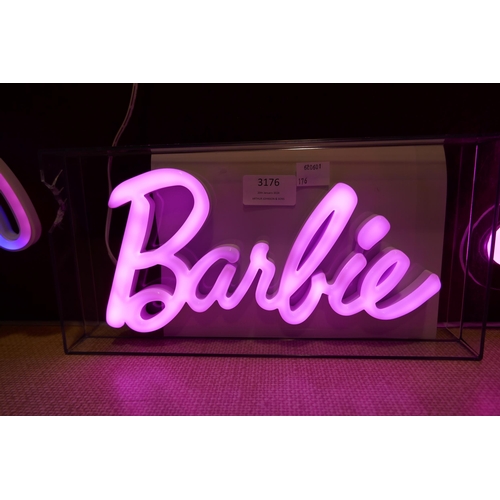 3176 - Three Neon illuminated signs inc Barbie / Good Vibes * This lot is subject to vat