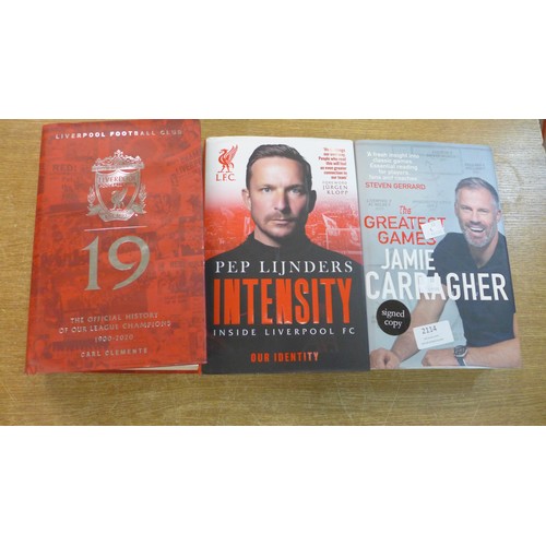 2114 - 3 Liverpool FC books signed by Jamie Carragher