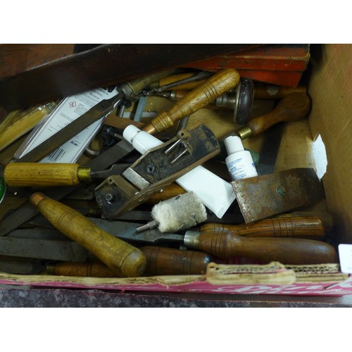 2134 - A box of woodworking tools including I. Sorby and a workshop organiser