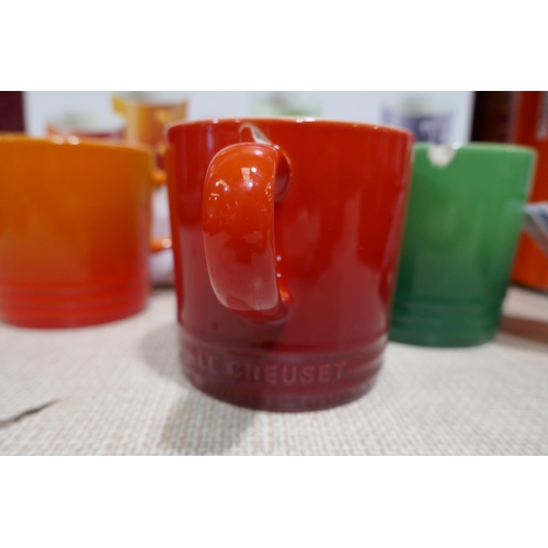 3183 - Set of six Le Creuset ceramic 350ml coffee mugs - mixed colours - one chipped