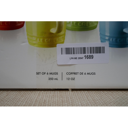 3183 - Set of six Le Creuset ceramic 350ml coffee mugs - mixed colours - one chipped