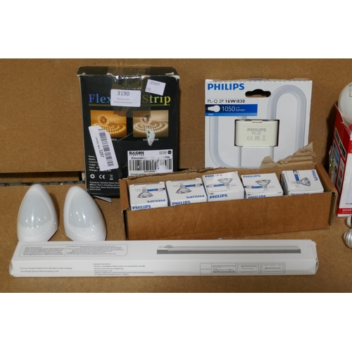 3190 - Assorted lighting and bulbs - including Philips * This lot is subject to vat