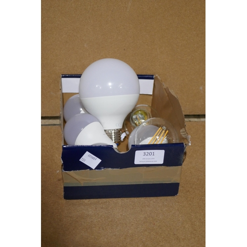 3201 - Assorted LED light bulbs, assorted household items, incl: clock, artificial plant & storage set, two... 