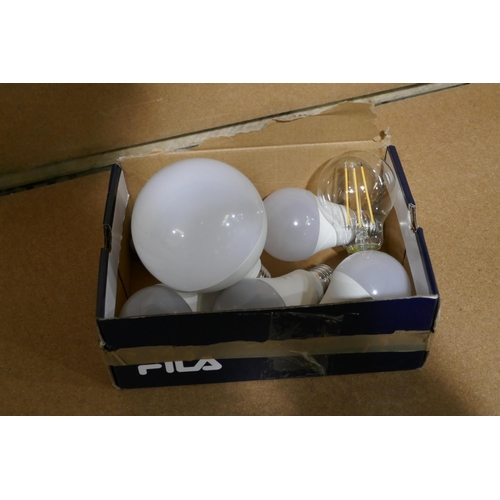 3201 - Assorted LED light bulbs, assorted household items, incl: clock, artificial plant & storage set, two... 