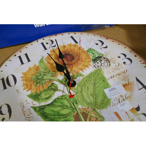 3205 - Sunflower wall clock and picture frame (damaged), assorted lighting, various sizes & styles and asso... 