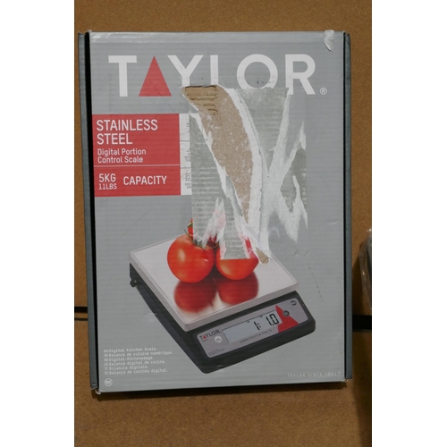 3219 - Bodum french press, Taylor kitchen scales & dish rack *This lot is subject to vat