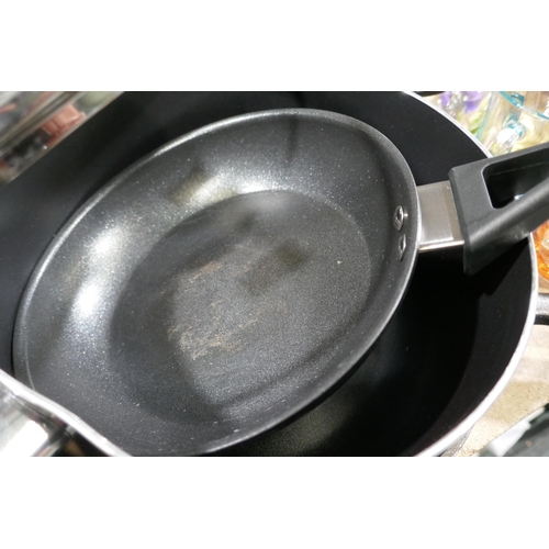 3291 - Assorted pans, sauce & frying, incl one cast iron *This lot is subject to vat