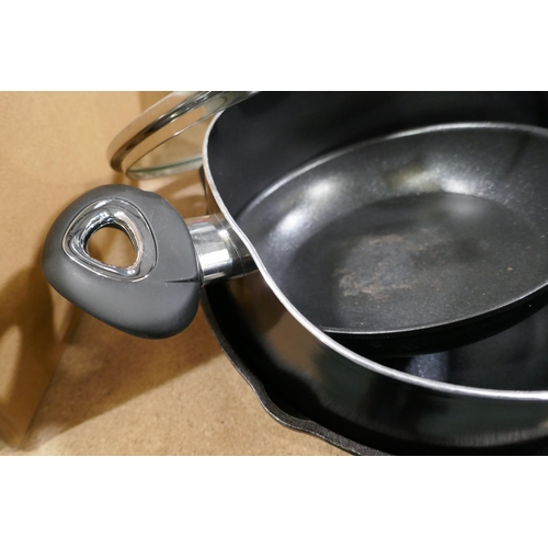 3291 - Assorted pans, sauce & frying, incl one cast iron *This lot is subject to vat