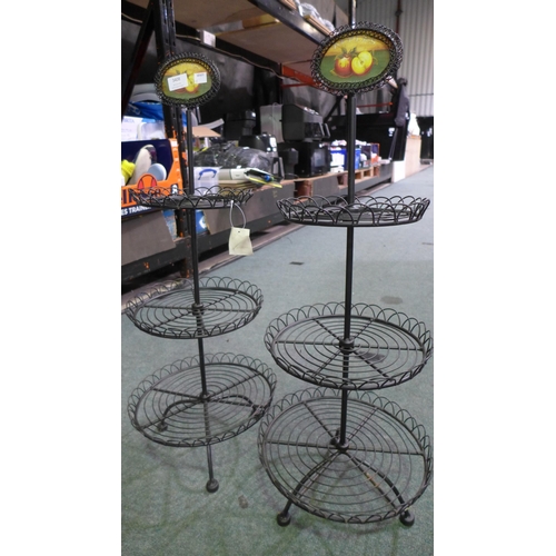 3408 - Two 3-tier wire metal cake stands