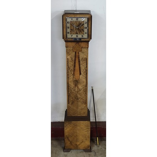 99 - An Art Deco walnut dwarf longcase clock