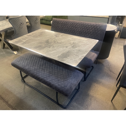 1997 - An Apollo grey dining table with a Creed high and low bench set  * this lot is subject to vat