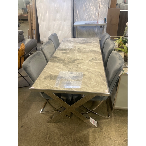 1301 - A Vanquish 2m dining table and six Hugo grey velvet dining chairs  * this lot is subject to vat