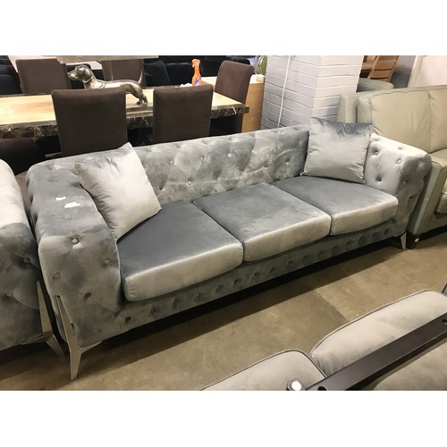 1308 - A Matrix grey buttoned velvet three and two seater sofa * This lot is subject to VAT