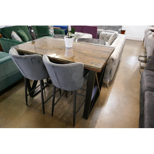 1339 - A Chennai bar table and set of four Kos grey velvet bar stools * This lot is subject to VAT