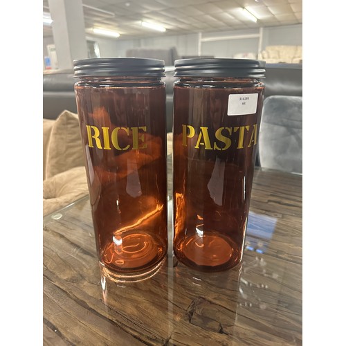 1343 - A set of rice and pasta amber glass storage jars - H 28cms (68429808)