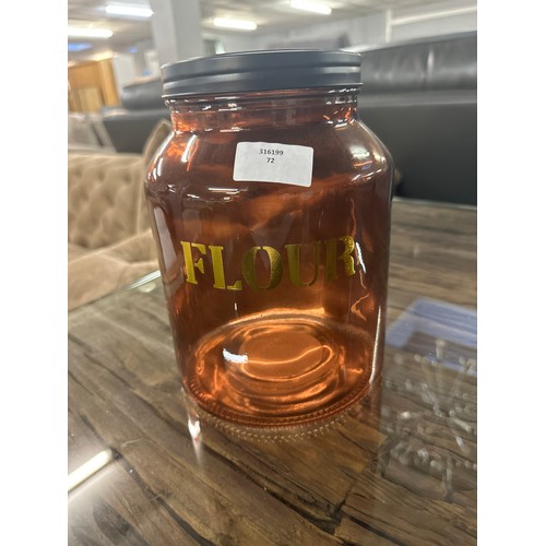 1350 - An amber glass flour jar - H 21cms (67840205)