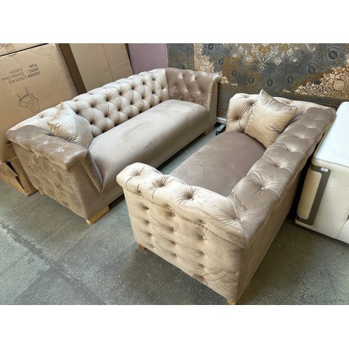 1415 - A Newport brushed gold buttoned velvet pair of three and two seater sofas *This lot is subject to va... 