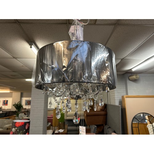 1493 - A chrome five arm chandelier with black shade