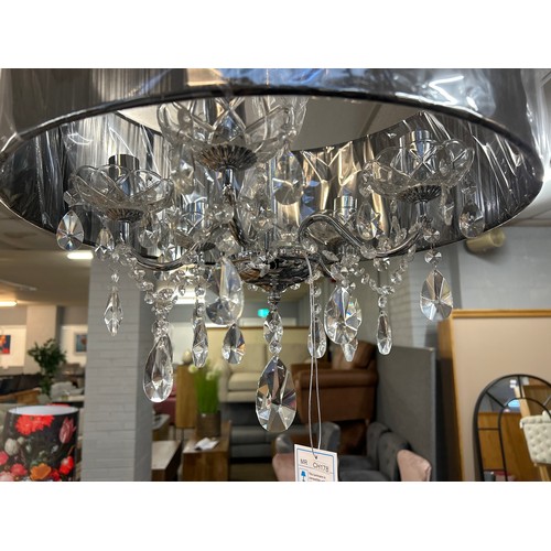 1493 - A chrome five arm chandelier with black shade