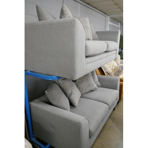 1505 - A pair of grey upholstered three seater sofas