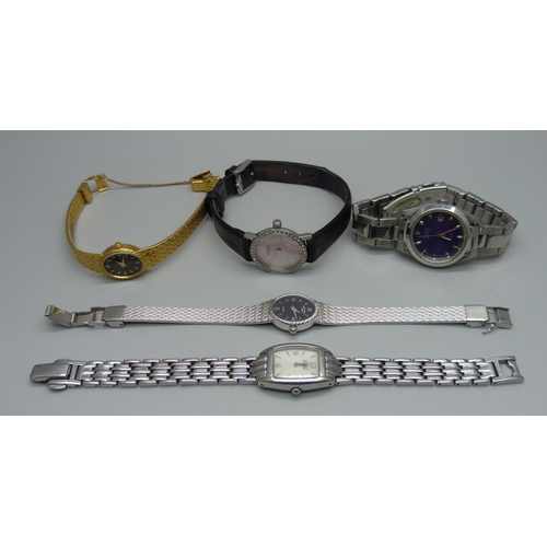 1003 - Five lady's wristwatches, Rotary with mother of pearl dial, two other plated Rotarys, Citizen Eco-Dr... 