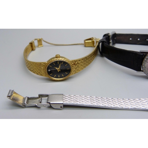 1003 - Five lady's wristwatches, Rotary with mother of pearl dial, two other plated Rotarys, Citizen Eco-Dr... 