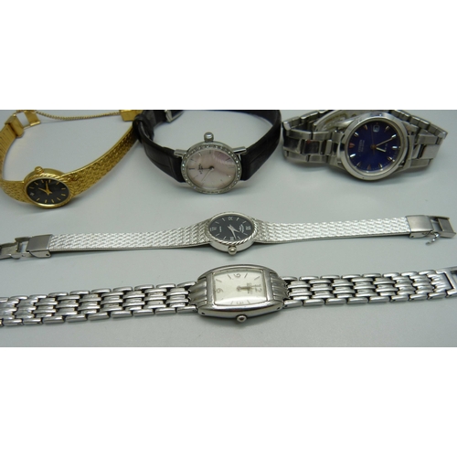 1003 - Five lady's wristwatches, Rotary with mother of pearl dial, two other plated Rotarys, Citizen Eco-Dr... 